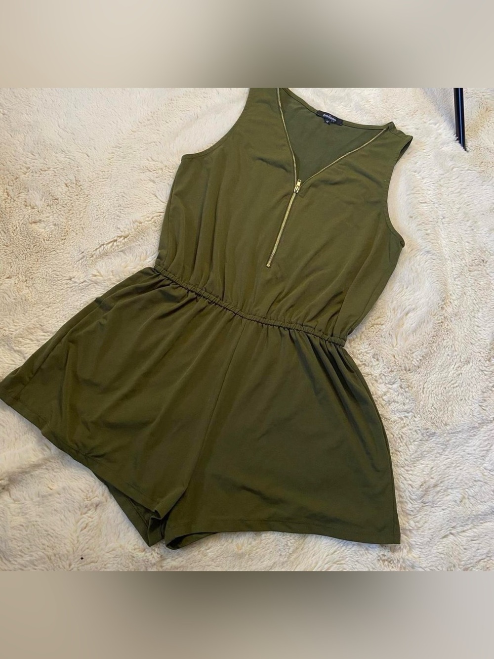 Ambiance✨💚🤎Olive Green Sleeveless Zip-Front Romper